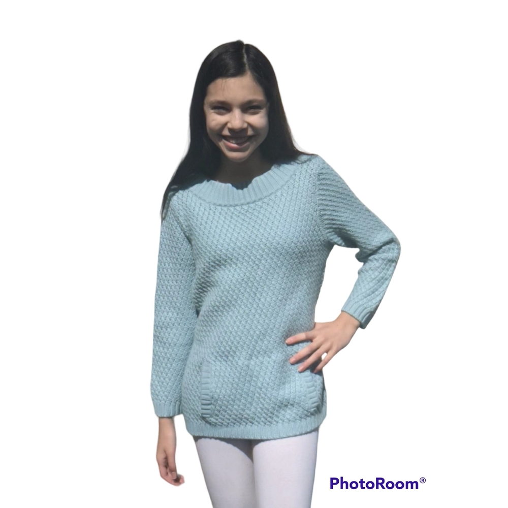 Talbots Cozy Boat-neck Cropped Sleeve Pocketed Sweater in Blue Size Medium NWT